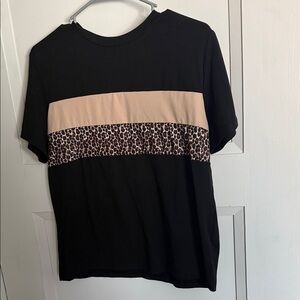 SHEIN Black and Tan Leopard Print Top
